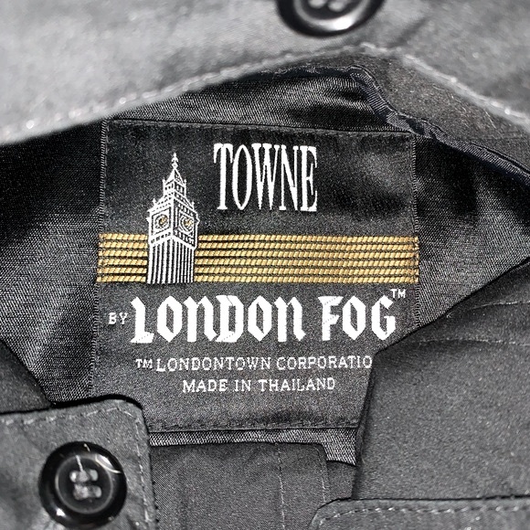 Towne by London Fog Long Black Trench Coat - Picture 3 of 10